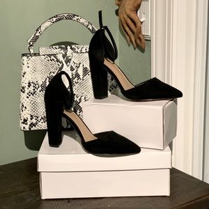 Black velvet 5” heal with strap for ankle